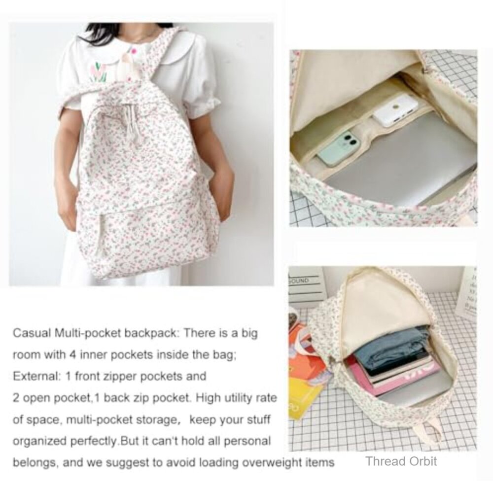 Cotton Canvas Daypack Backpack with 8 Pockets, Waterproof Travel Bag - Picture 6 of 7
